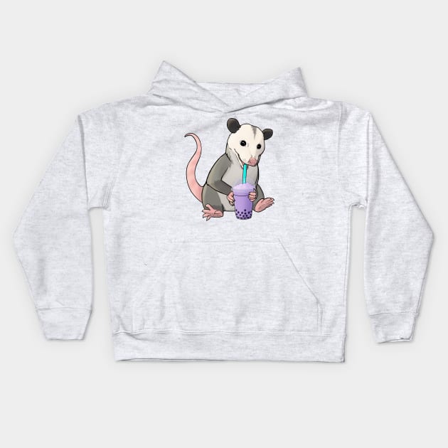 Possum with bubble tea Kids Hoodie by Mehu Art